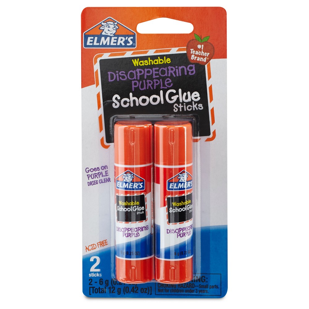 Elmer's 2ct Washable Glue Sticks Disappearing Purple was $1.19 now $0.5 (58.0% off)
