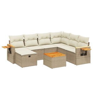vidaXL 8 Piece Patio Sofa Set with Cushions - Beige With Table - 1 of 4
