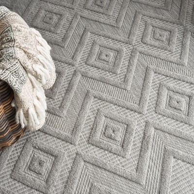 Silver Grey Diamond Flatweave Indoor Outdoor Area Rug 7' x 10'