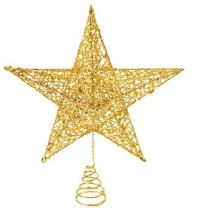 Aoibox 1 Piece 9 Inch Gold Glitter Christmas Tree Topper Metal Hollow Star Ornament for 4 to 10 Ft Tree Holiday Home Decoration - 1 of 4