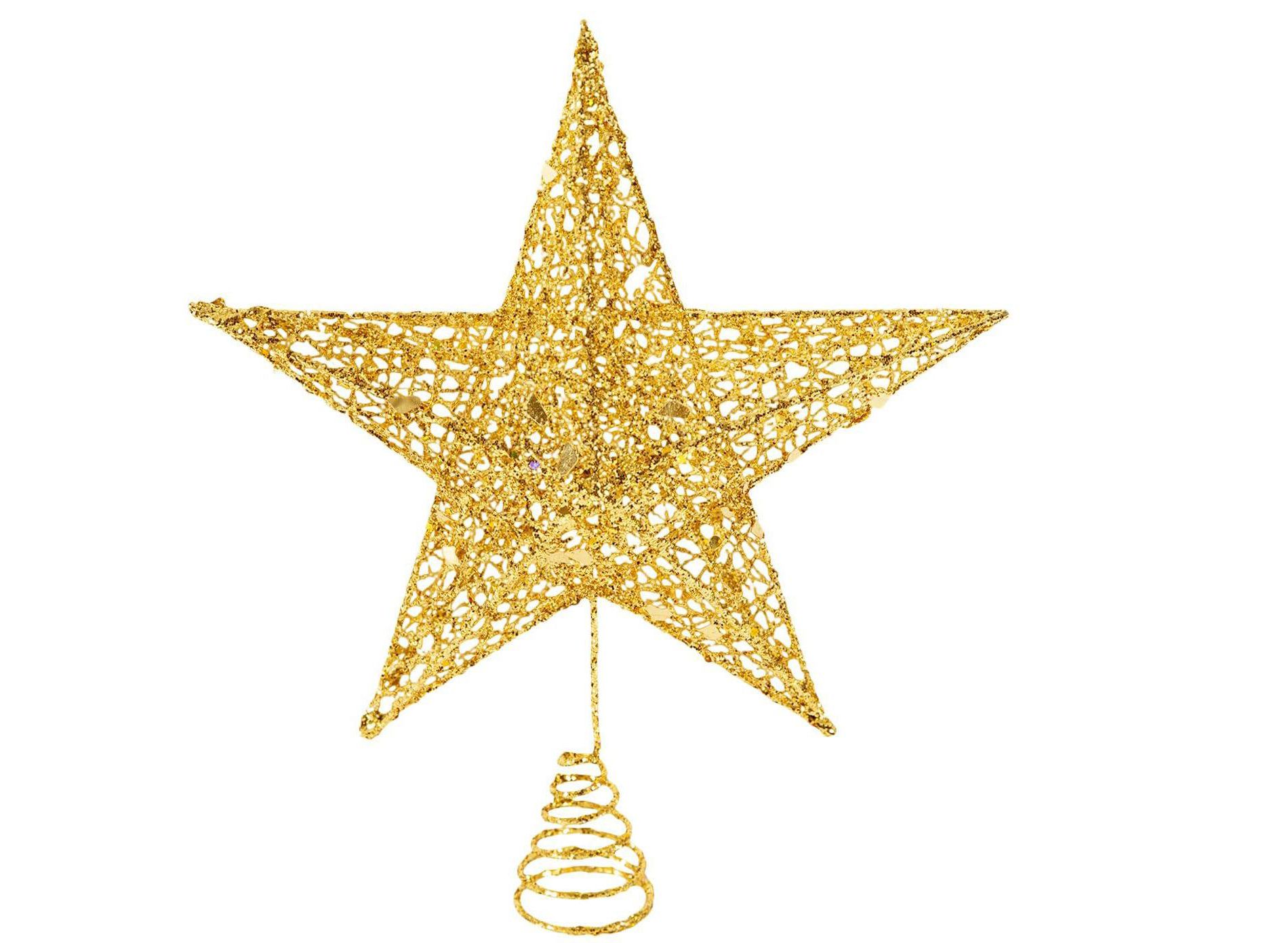 Aoibox 1 Piece 9 Inch Gold Glitter Christmas Tree Topper Metal Hollow Star Ornament for 4 to 10 Ft Tree Holiday Home Decoration