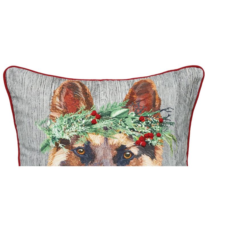 C&F Home 18" x 18" German Shepard Dog Wearing a Red Holly Flower Crown Printed & Embellished Throw Accent Decor Pillow, 2 of 5