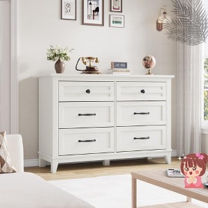 Jojoka Modern 6 Drawer Dresser with Deep Storage Drawers, Wide Wooden Closet Organizer for Bedroom and Living Room - 1 of 4