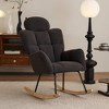 PDTEND Mid Century Modern Teddy Fabric Upholstered Rocking Chair with High Backrest and Pillows - Dark Gray - 3 of 4