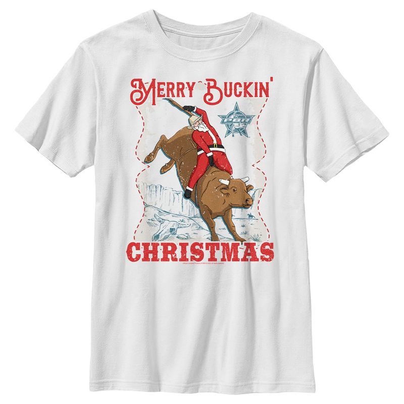 Boy's Professional Bull Riders Merry Buckin' Christmas T-Shirt, 1 of 5