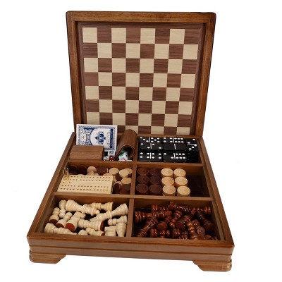 Wooden Board Game Box Scrabble Chess Checkers Dominoes