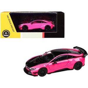 BMW i8 Liberty Walk Hot Pink and Black 1/64 Diecast Model Car by Paragon - 1 of 3