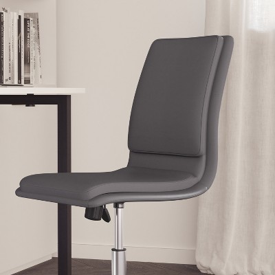 Gray Faux Leather Armless Swivel Task Chair with Chrome Base