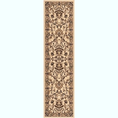 Ivory and Tan Floral Synthetic Runner Rug