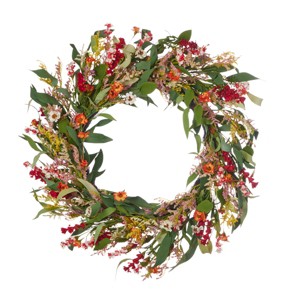 Spring Raya 26in Wreath, w/ Artificial Narrow Leaf Eucalyptus, Wild Daisy, Larkspur, & Limonium - 1 of 4
