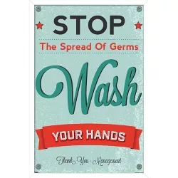 Trends International Stop The Spread of Germs - Wash Your Hands Framed Wall Poster Prints White Framed Version 22.375" x 34"