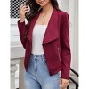 MISSKY Women's Fashion Faux Suede Jackets 2024 Clothes Lapel Long Sleeve Open Front Outerwear Cropped Coats - image 3 of 4