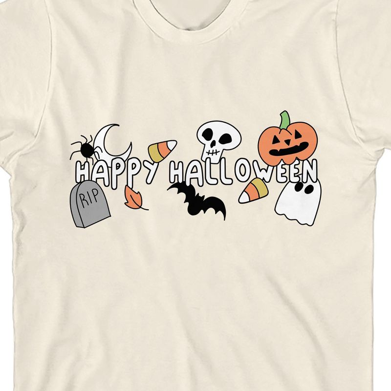 Kids Halloween Cute Cartoon Symbols Crew Neck Short Sleeve Natural Unisex Youth T-shirt, 2 of 3
