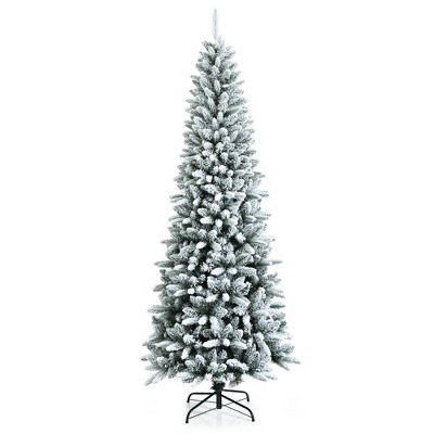 7.5ft Snow-Flocked Hinged Artificial Christmas Pencil Tree w/ 1189 Mixed Tips