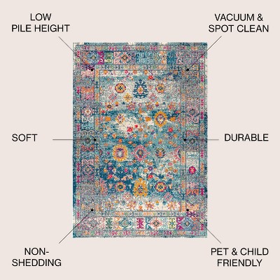 Bohemian Flair Navy and Cream Synthetic Rectangular Area Rug