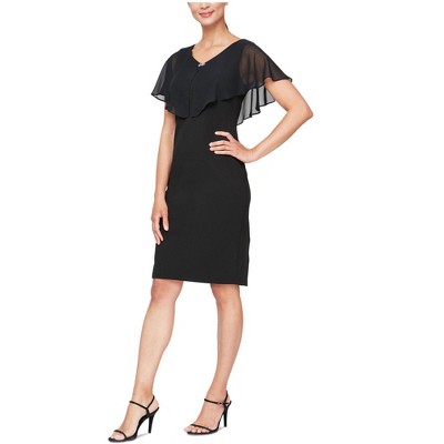 S.L. Fashions Womens Knit Sheer Overlay Embellished Sheath Dress