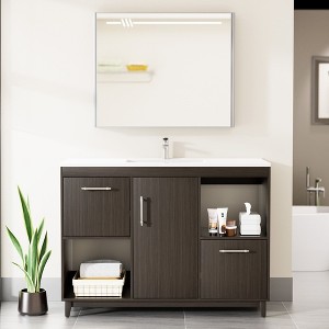HYLEORY 48.03 in. W X 18.11 in. D X 35.04 in. H Basin Vanity with White Marble Top, Drawers and Open Shelf - 1 of 4