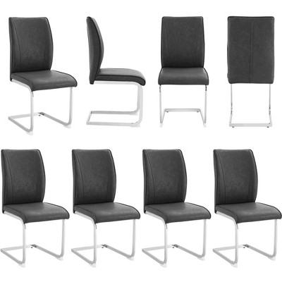Akoasm 8-pieces Modern Dining Chair Study Chair With Arched Metal Silver Leg-Dark Gray