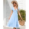 WhizMax Summer Women's V Neck Short Sleeve Dress High Waist A line Dress Flowy Ruffle Shirred Swing Midi Dresses - 2 of 4