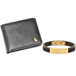 Steeltime Men's Black Vegan Leather Praying Hands Wallet and Lords Prayer Bracelet Set - 1 of 1