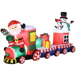 Outsunny 96" Inflatable Christmas Train with Santa Claus, Snowman, Penguin and Gift Boxes, Blow-Up Outdoor LED Yard Display for Lawn Garden Party - 1 of 4