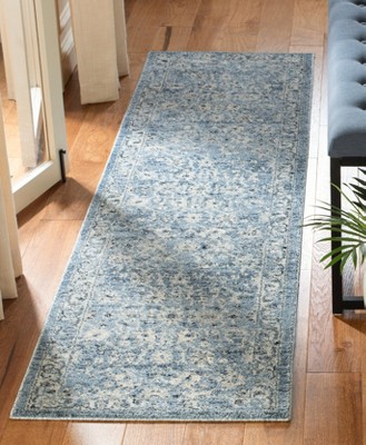 Charleston Vintage-Inspired Navy & Light Grey Synthetic Area Rug - 2' x 8'