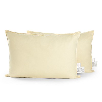 Set of 2 Yellow Organic Kapok Bed Pillows with Cotton Shell