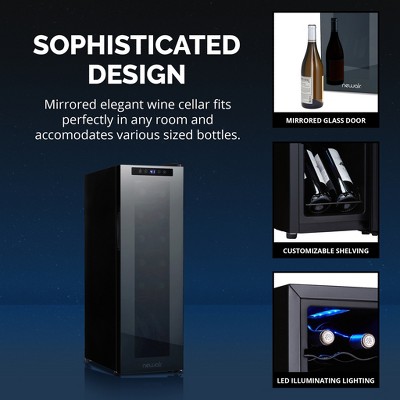Newair Black Mirrored Glass Freestanding Wine Refrigerator