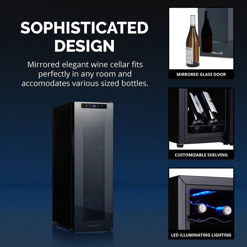 Newair Shadow Series Wine Cooler Refrigerator 12 Bottle, Freestanding Mirrored Wine Fridge, 4 of 17