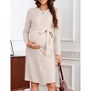 Maternity Long Sleeve Sweater Bodycon Boho Midi Dress Fall Casual Crew Neck Mini Dress Baby Shower Photoshoot Belt - 3 of 4