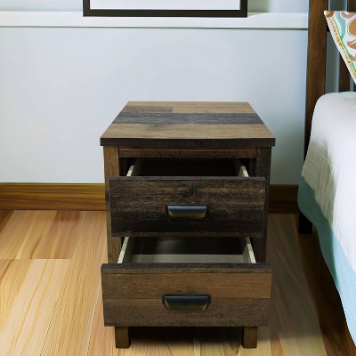 Vintage Oak 2-Drawer Rustic Nightstand