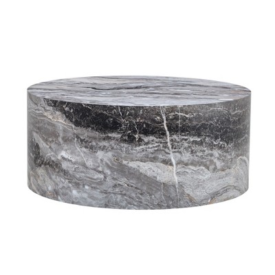 Sevobal Coffee Tables Gray Marble Textured Cylinder with Stone Finish Large Size for Living Room, Gray, 27.5"*27.5"*12"
