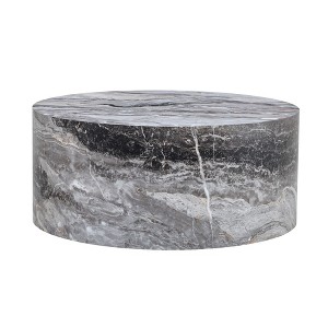 Sevobal Coffee Tables Gray Marble Textured Cylinder with Stone Finish Large Size for Living Room, Gray, 27.5"*27.5"*12" - 1 of 4