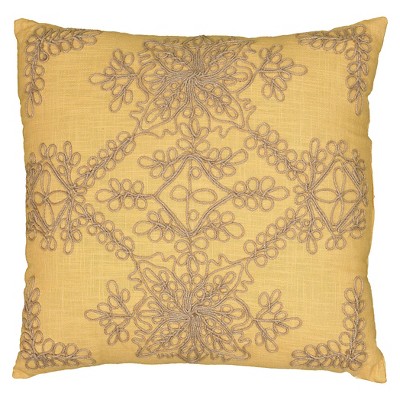 Mustard Jute Embroidered Throw Pillow 18"x18" - Rizzy Home