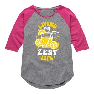 Girls' - Instant Message - Living My Zest Life Shirt Tail Raglan Graphic T-shirt - 1 of 4