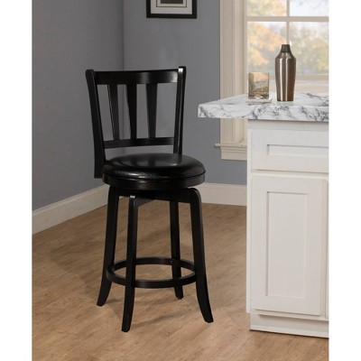Black Wood and Faux Leather Swivel Counter Stool