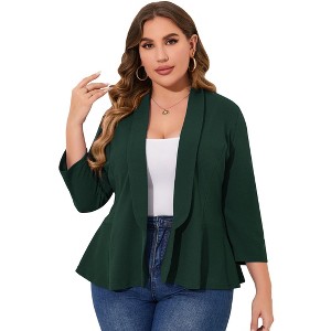 Women's Plus Size Blazer Notch Panel Work Business Casual Outfits Dressy Suit Jacket Peplum Blazers - 1 of 4