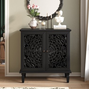 Vintage Display Storage Sideboard with 2 Hollow-Carved Doors, Elegant Accent Cabinet for Living Room, Entryway, or Small Spaces-Panipeachy - 1 of 4
