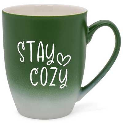 Elanze Designs Stay Cozy Two Toned Ombre Matte Green and White 12 ounce Ceramic Stoneware Coffee Cup Mug