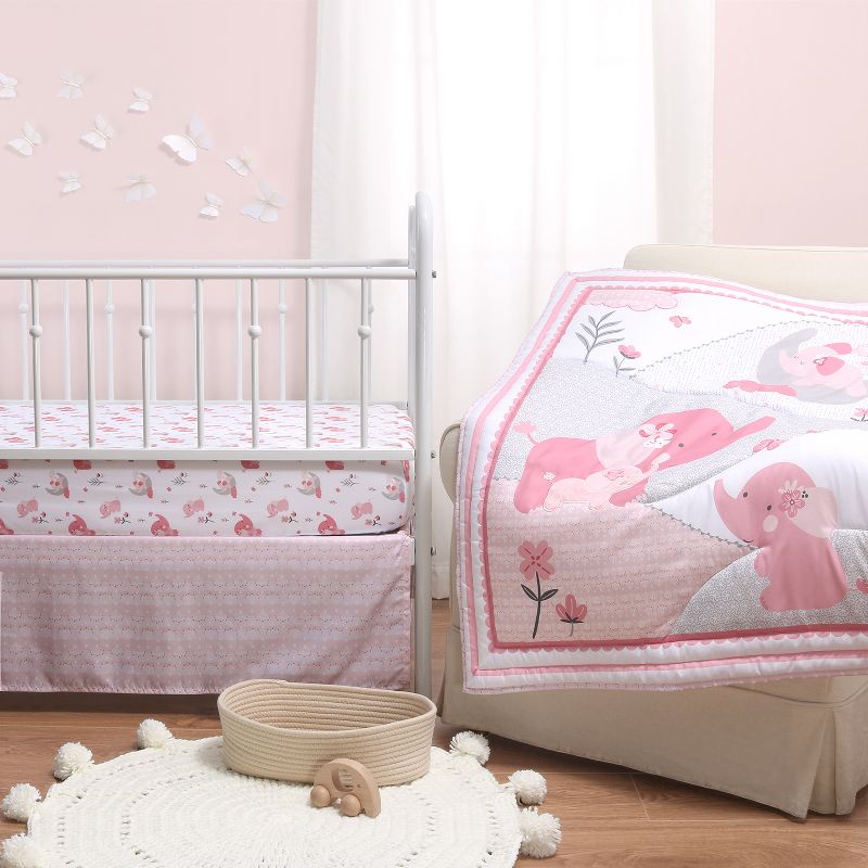 The Peanutshell Pink Elephant Crib Bedding Set, 3pc to 12 Pc, For Girls, 1 of 10