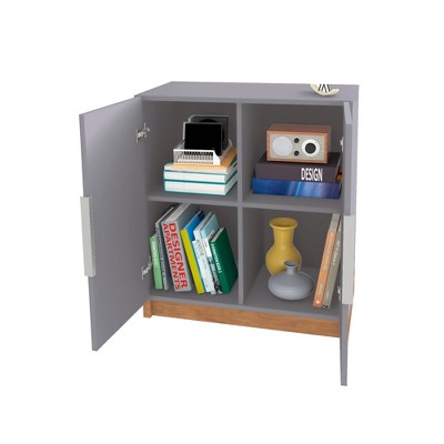 Gray and Natural Freestanding Office Accent Cabinet