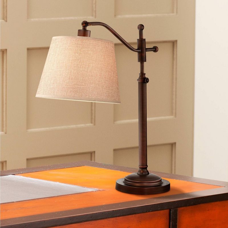 Regency Hill Downbridge Style Desk Table Lamp Adjustable Height 30.5" Tall Bronze Metal Tan Linen Look Shade for Living Room Bedroom Office, 2 of 9