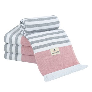 American Soft Linen 4 Piece Turkish Peshtemal Beach Towel Set, Light Weight Peshtemal Beach Pool Towels - 1 of 4