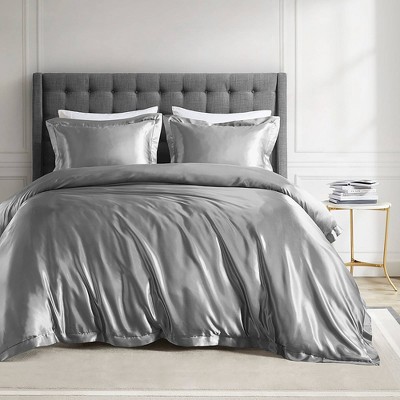 Gray Full Microfiber Satin Luxury Comforter Set