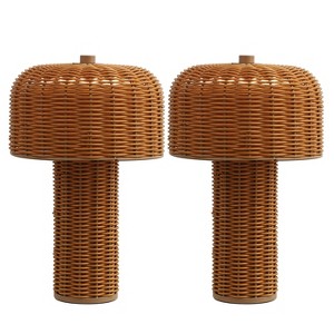 JONATHAN Y Mia 10" Modern Indoor/Outdoor Faux Wicker Rechargeable/Cordless Dimmable Integrated LED Table Lamp - 1 of 4