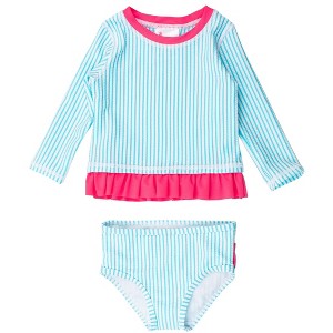 RuffleButts Girls UPF50+ Seersucker Long Sleeve Rash Guard Bikini - 1 of 4