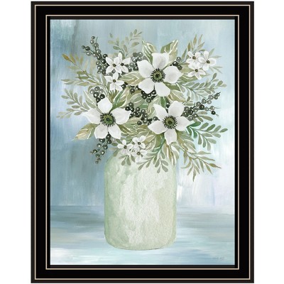 HomeRoots White Blooms Black Framed Print Wall Art