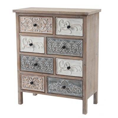 Rustic Black Farmhouse 8-Drawer Carved Accent Chest