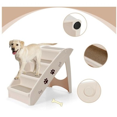 Foldable Beige Plastic Pet Stairs with Non-Slip Pads