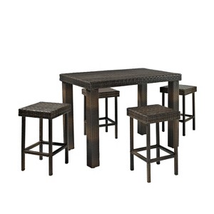 Palm Harbor 5pc Outdoor Wicker Counter Height Dining Set - Brown - Crosley: Steel Frame, UV-Resistant, No Cushion - 1 of 4